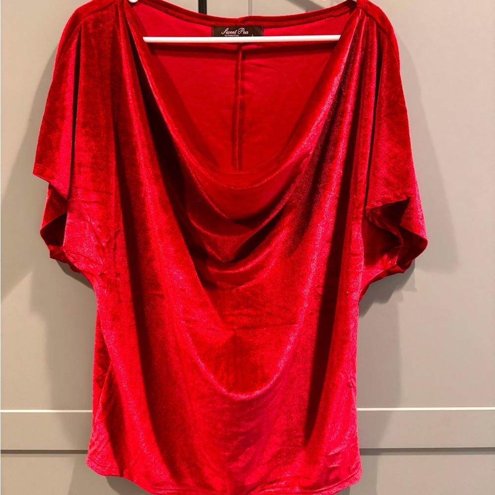 Elegant Red Drape Top. Velvet.